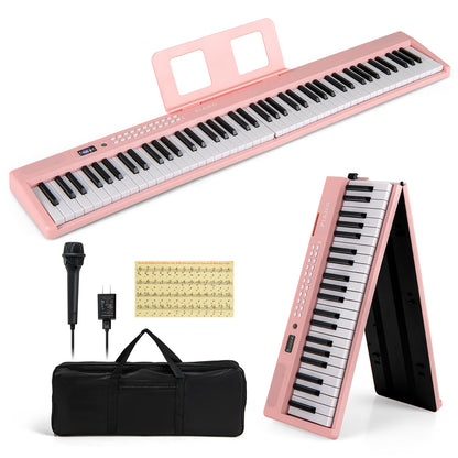 88 Key Foldable Electric Keyboard Piano with Wireless MIDI and Dual Speakers-Pink - Pink