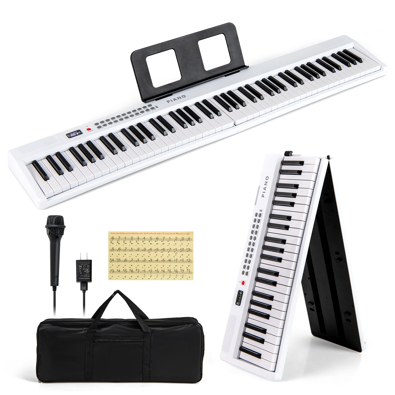 88 Key Foldable Electric Keyboard Piano with Wireless MIDI and Dual Speakers-Pink - White