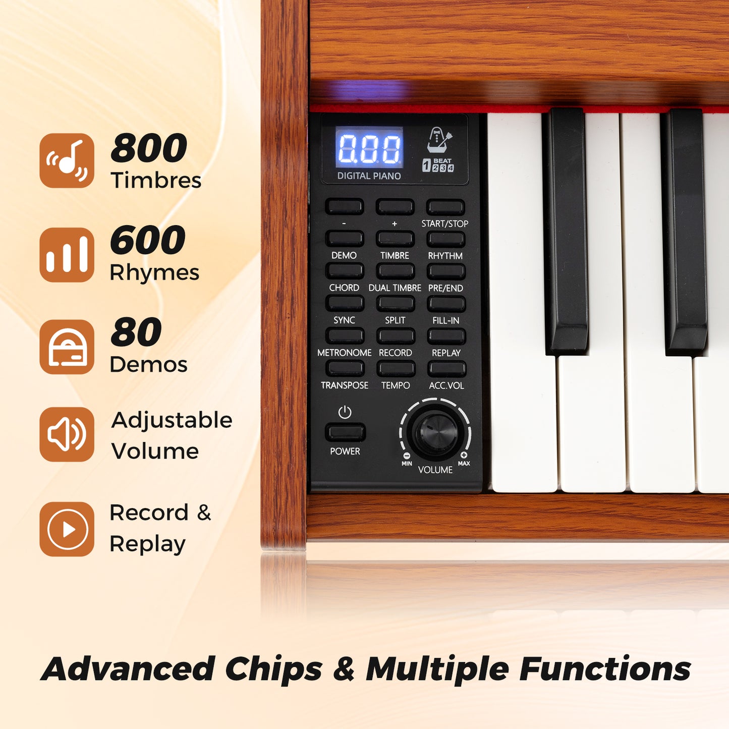 88-Key Keyboard Piano Set with Adjustable Stand-Brown