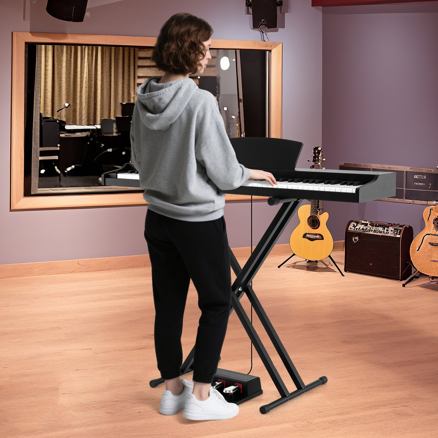 88-Key Keyboard Piano Set with Adjustable Stand-Black