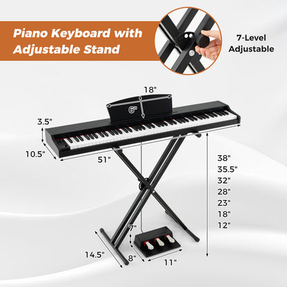 88-Key Keyboard Piano Set with Adjustable Stand-Black