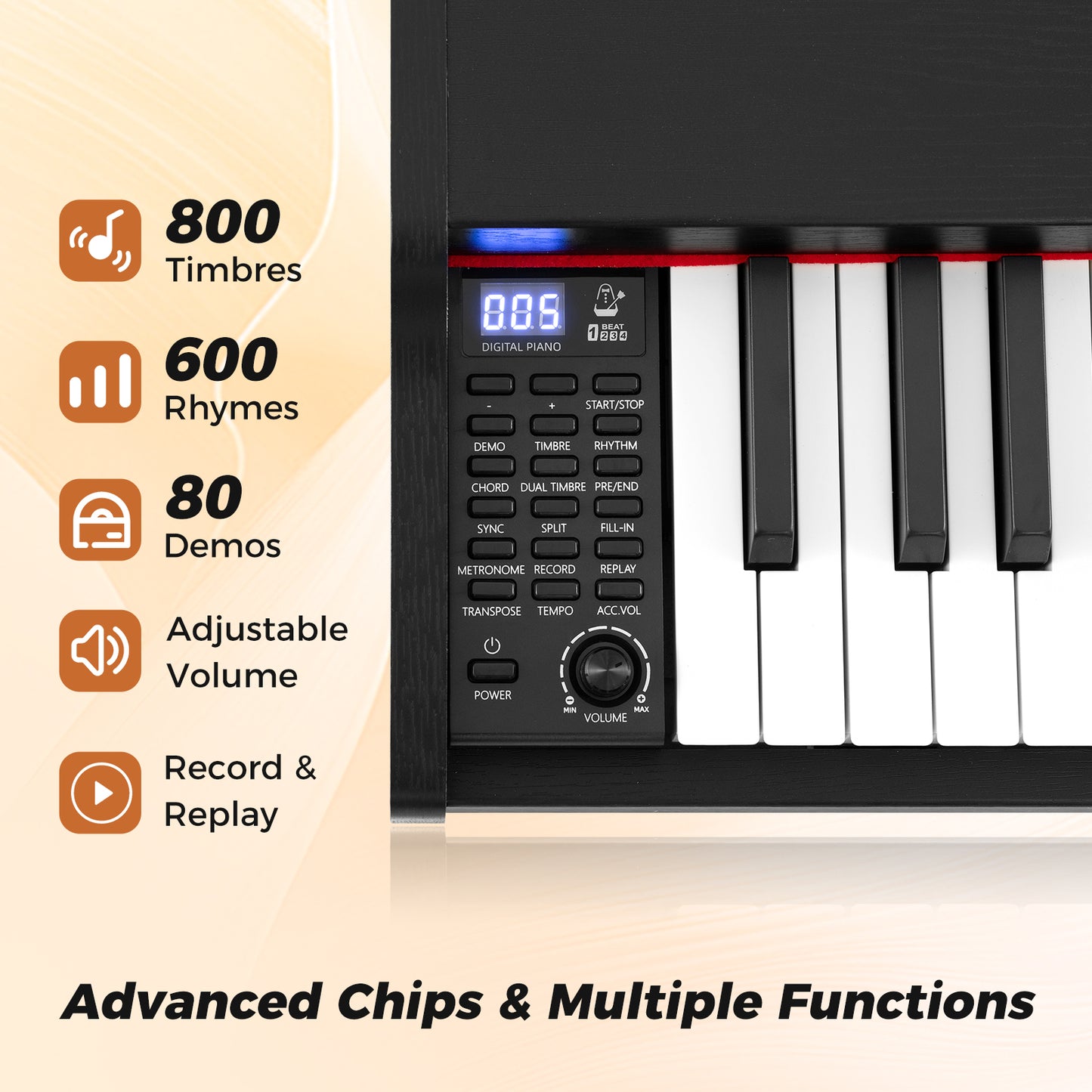 88-Key Keyboard Piano Set with Adjustable Stand-Black