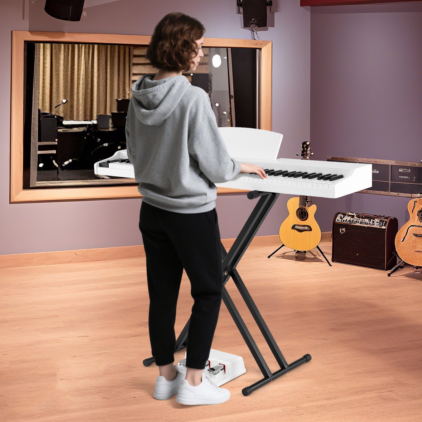 88-Key Keyboard Piano Set with Adjustable Stand-White