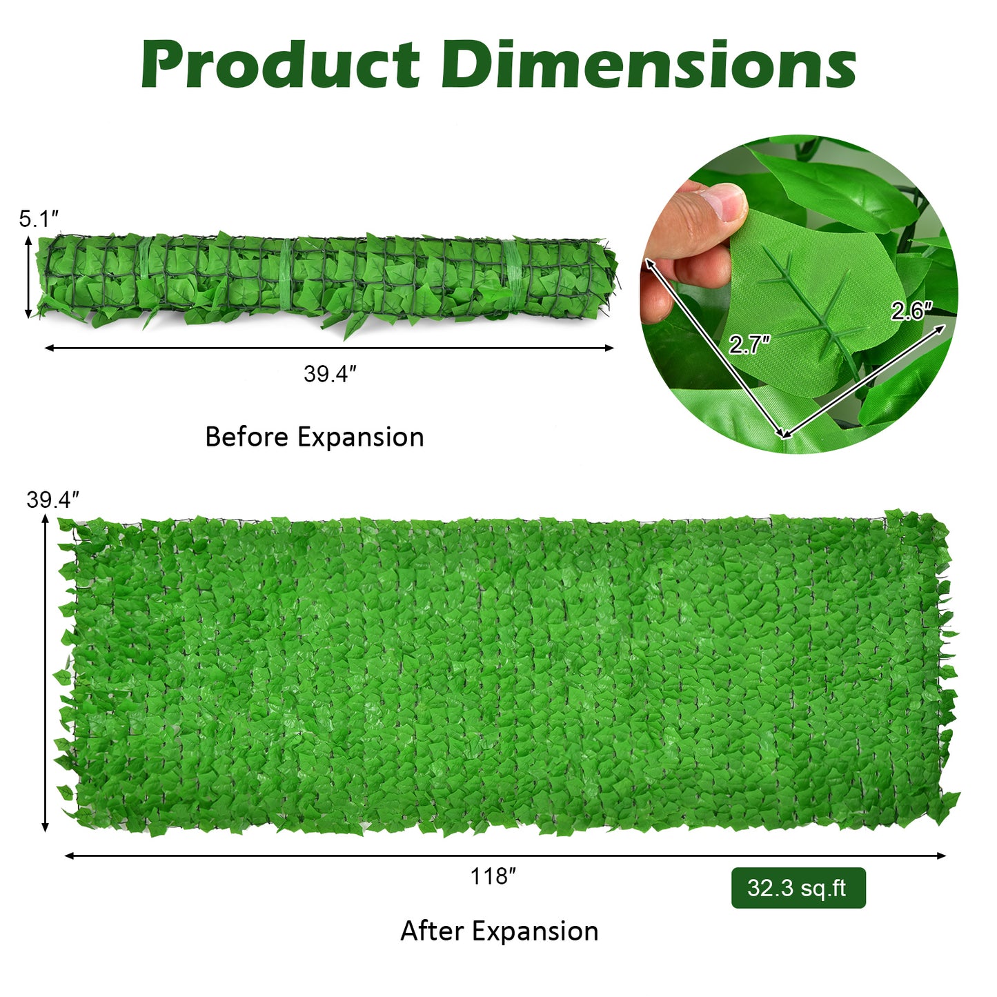 Artificial Ivy Privacy Fence 118 x 39 Inch Green Hedge Screen