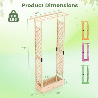 89 Inch Tall Wooden Raised Garden Bed with Side Trellis and Hanging Roof Drainage Holes-Natural