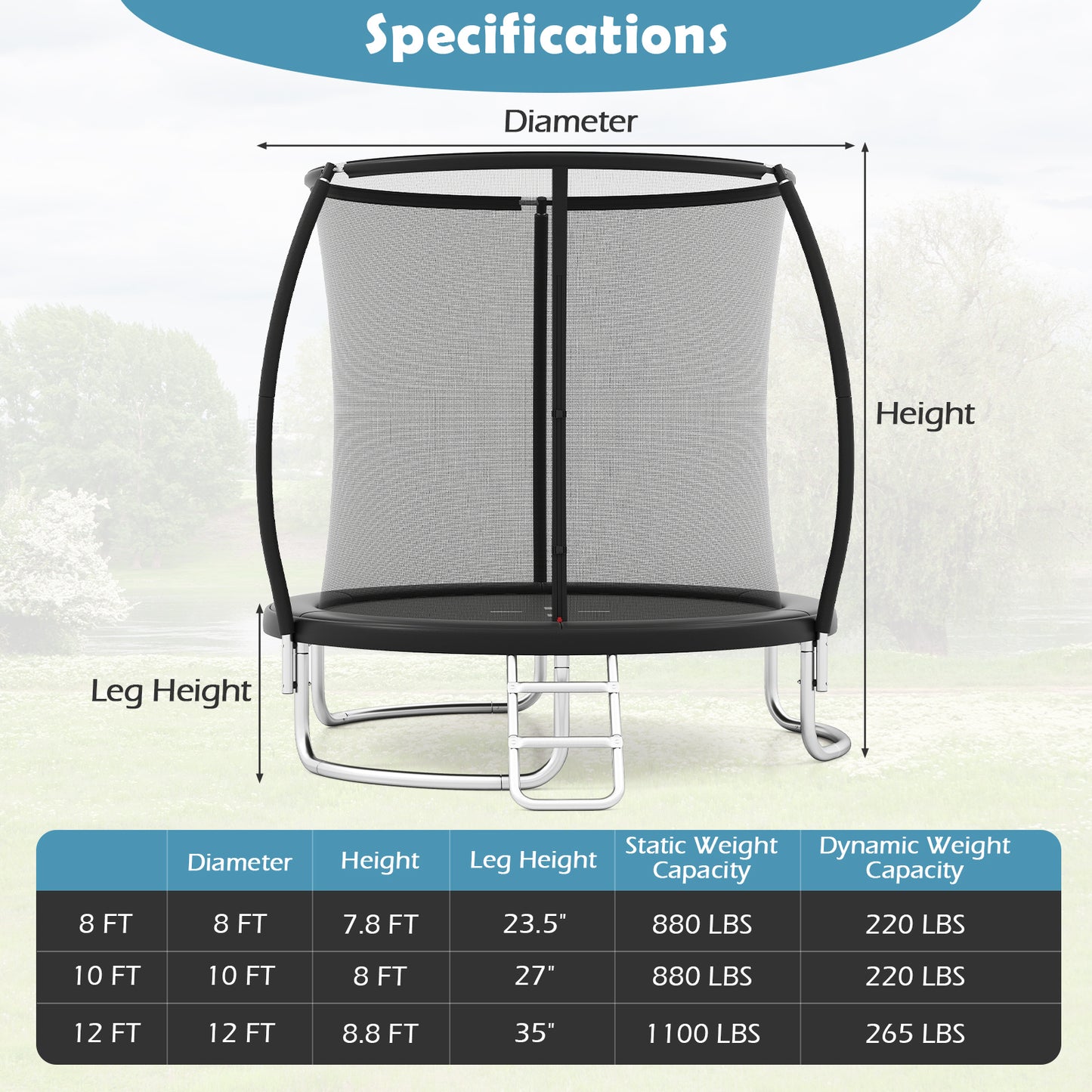 8FT Outdoor Heavy-Duty Recreational Trampoline-Black