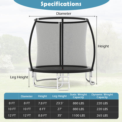 8FT Outdoor Heavy-Duty Recreational Trampoline-Black