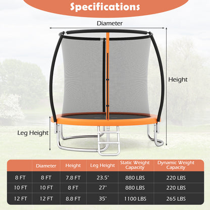 8FT Outdoor Heavy-Duty Recreational Trampoline-Orange