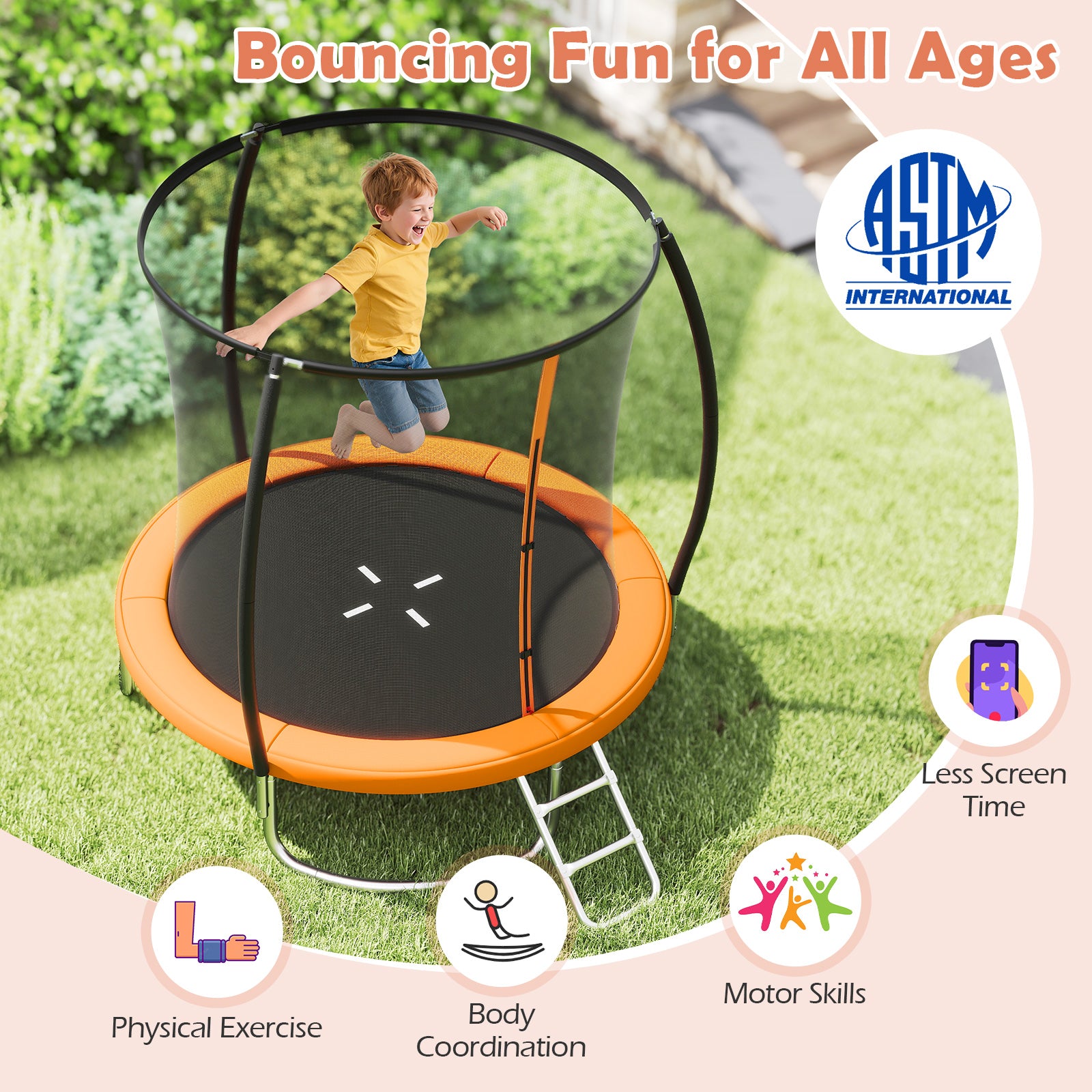 8FT Outdoor Heavy-Duty Recreational Trampoline-Orange