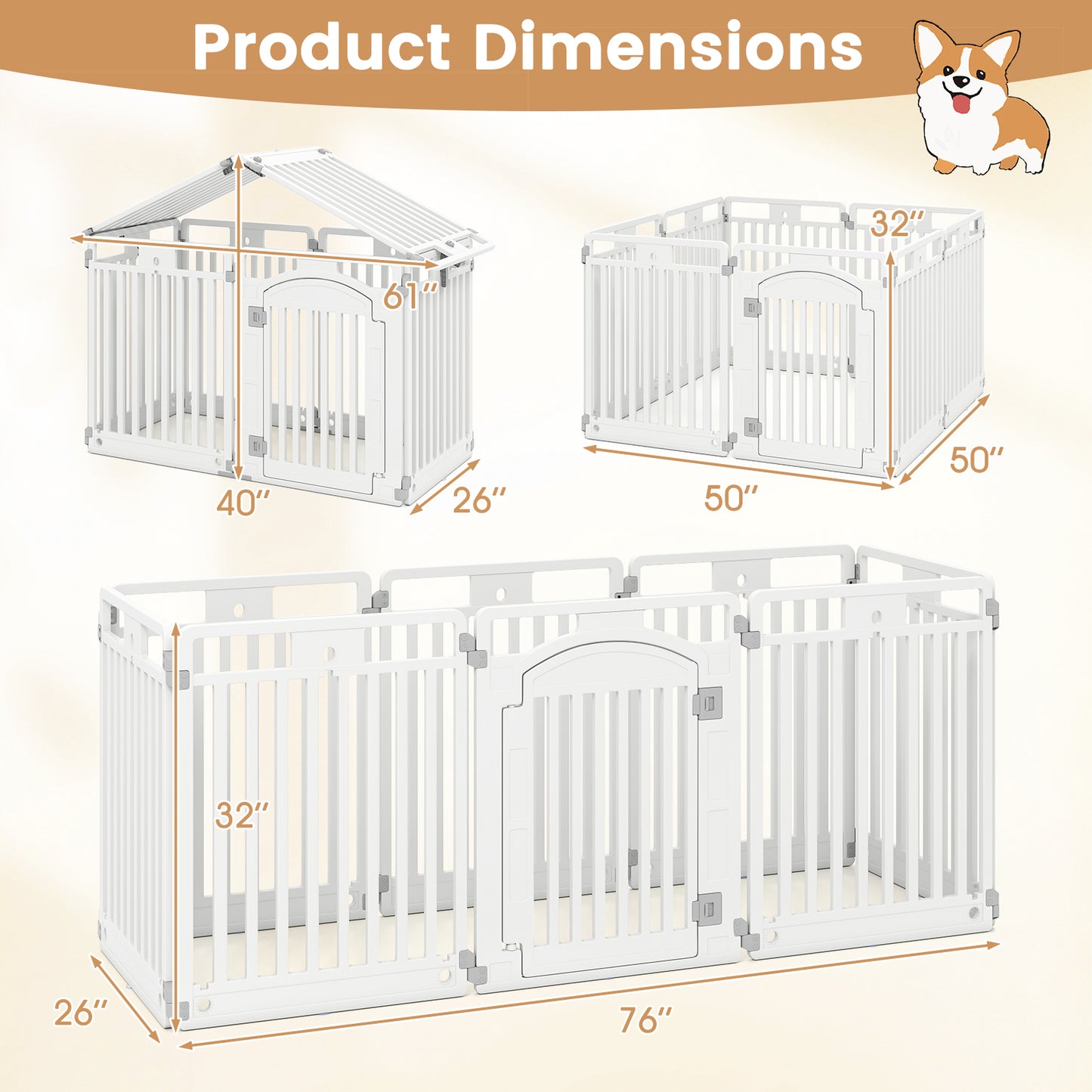 8-Panel Tall Plastic Dog Fence Indoor Outdoor Puppy Pen with Locking Door-White