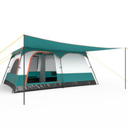 8-10 Person Camping Tent with Double Rooms and 2 Doors-Green - Green