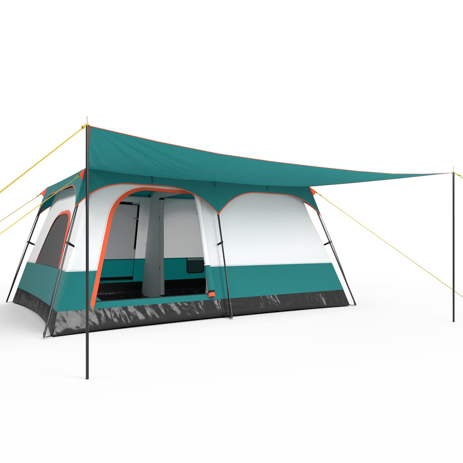 8-10 Person Camping Tent with Double Rooms and 2 Doors-Green - Green