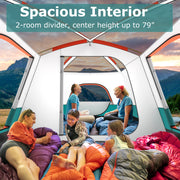 8-10 Person Camping Tent with Double Rooms and 2 Doors-Green