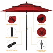 10ft 3 Tier Patio Umbrella Aluminum Sunshade Shelter Double Vented without Base-Burgundy