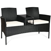 Wicker Patio Conversation Furniture Set with Removable Cushions and Table-Red - White