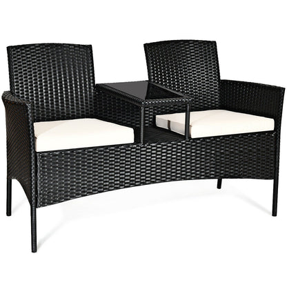 Wicker Patio Conversation Furniture Set with Removable Cushions and Table-Red - White