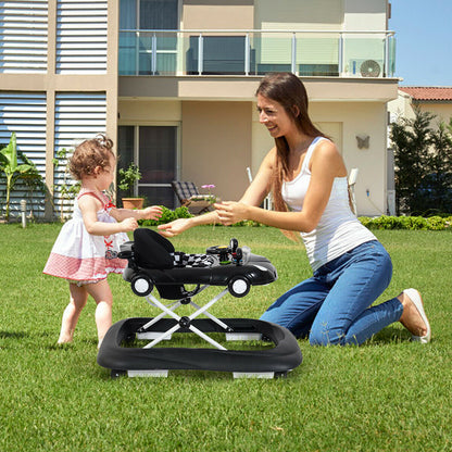 2-in-1 Foldable Baby Walker with Music Player and Lights-Black