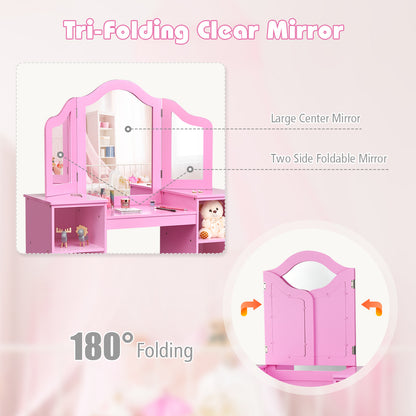 Kids Tri Folding Mirror Makeup Dressing Vanity Table Set