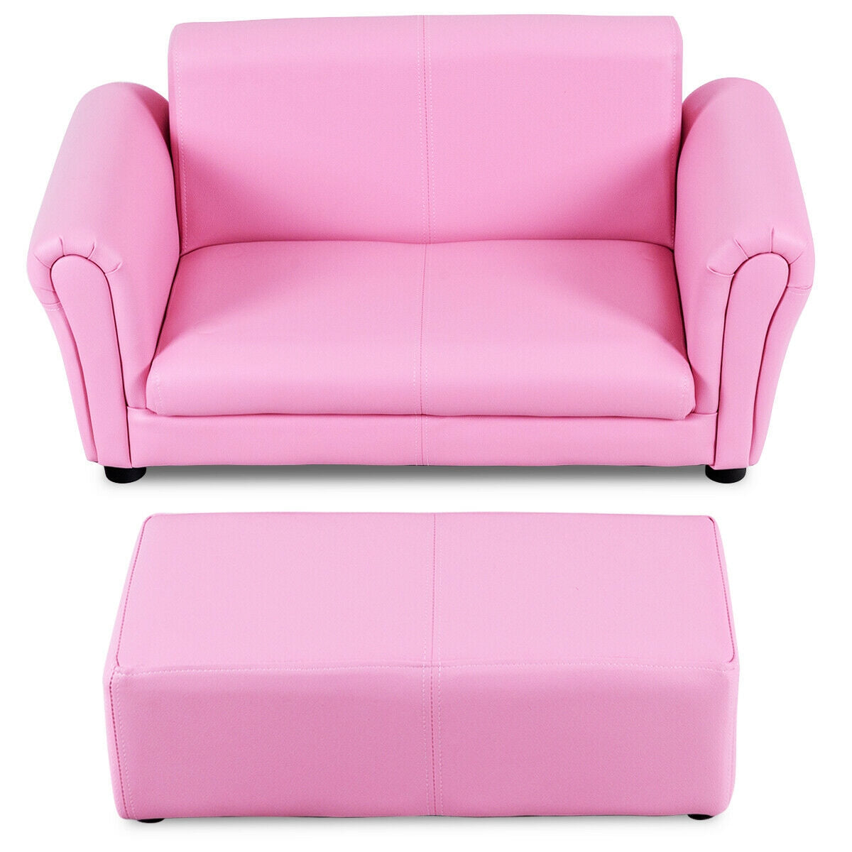 Soft Kids Double Sofa with Ottoman-Pink - Pink