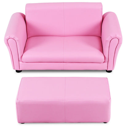 Soft Kids Double Sofa with Ottoman-Pink - Pink