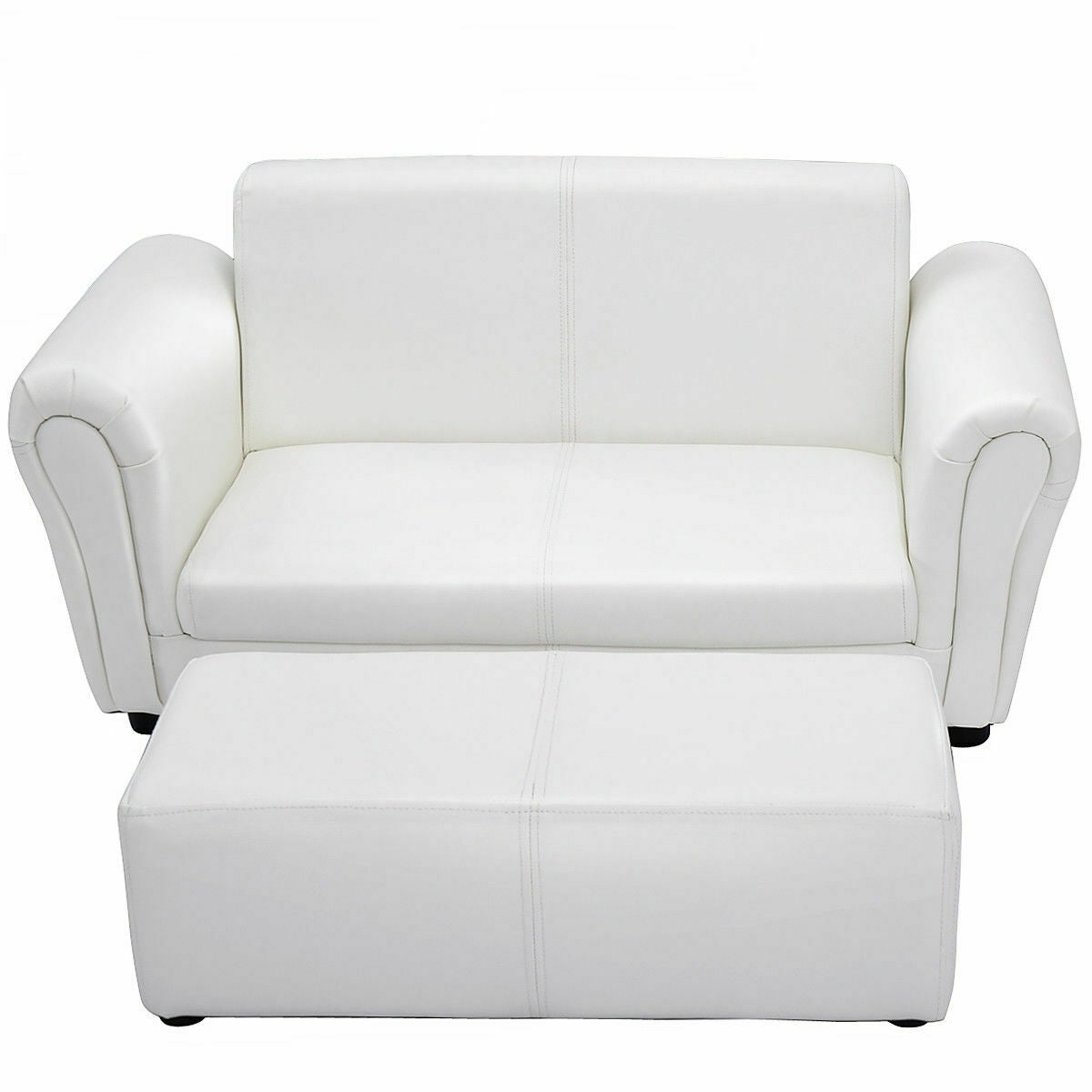 Soft Kids Double Sofa with Ottoman-Pink - White