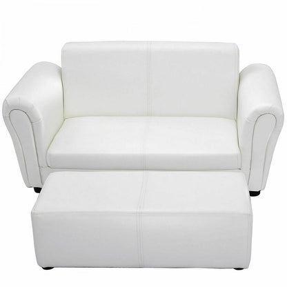 Soft Kids Double Sofa with Ottoman-Pink - White