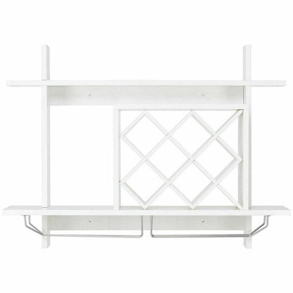 Wall Mount Wine Rack Organizer with Glass Holder Storage Shelf