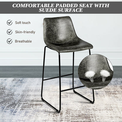 Set of 2 Bar Stool Faux Suede Upholstered Chairs-Gray