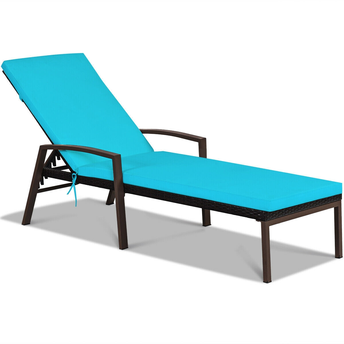 Patio Rattan Lounge Chaise Recliner with Back Adjustable Cushioned-White - Turquoise