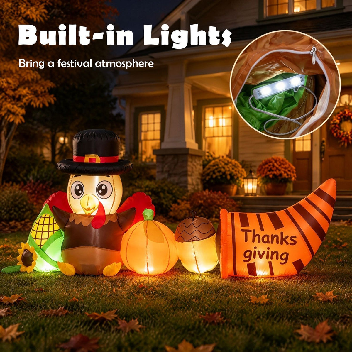 8.3 FT Thanksgiving Inflatable Turkey with Built-in Lights