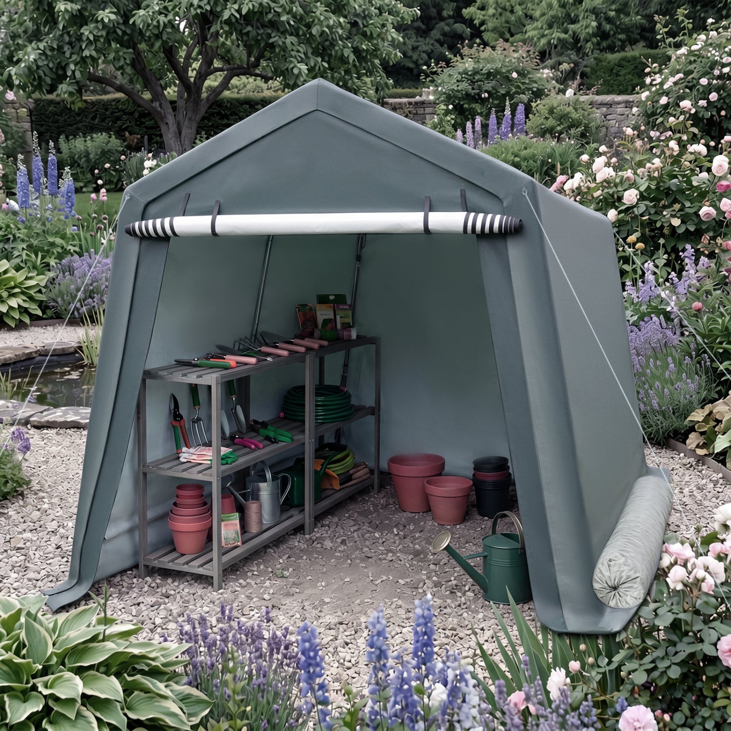 Outdoor Storage Shed 8.3 x 14 Ft with Roll-Up Zipper Door