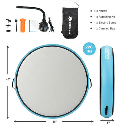40 Inch Inflatable Round Gymnastic Mat with Electric Pump-Blue