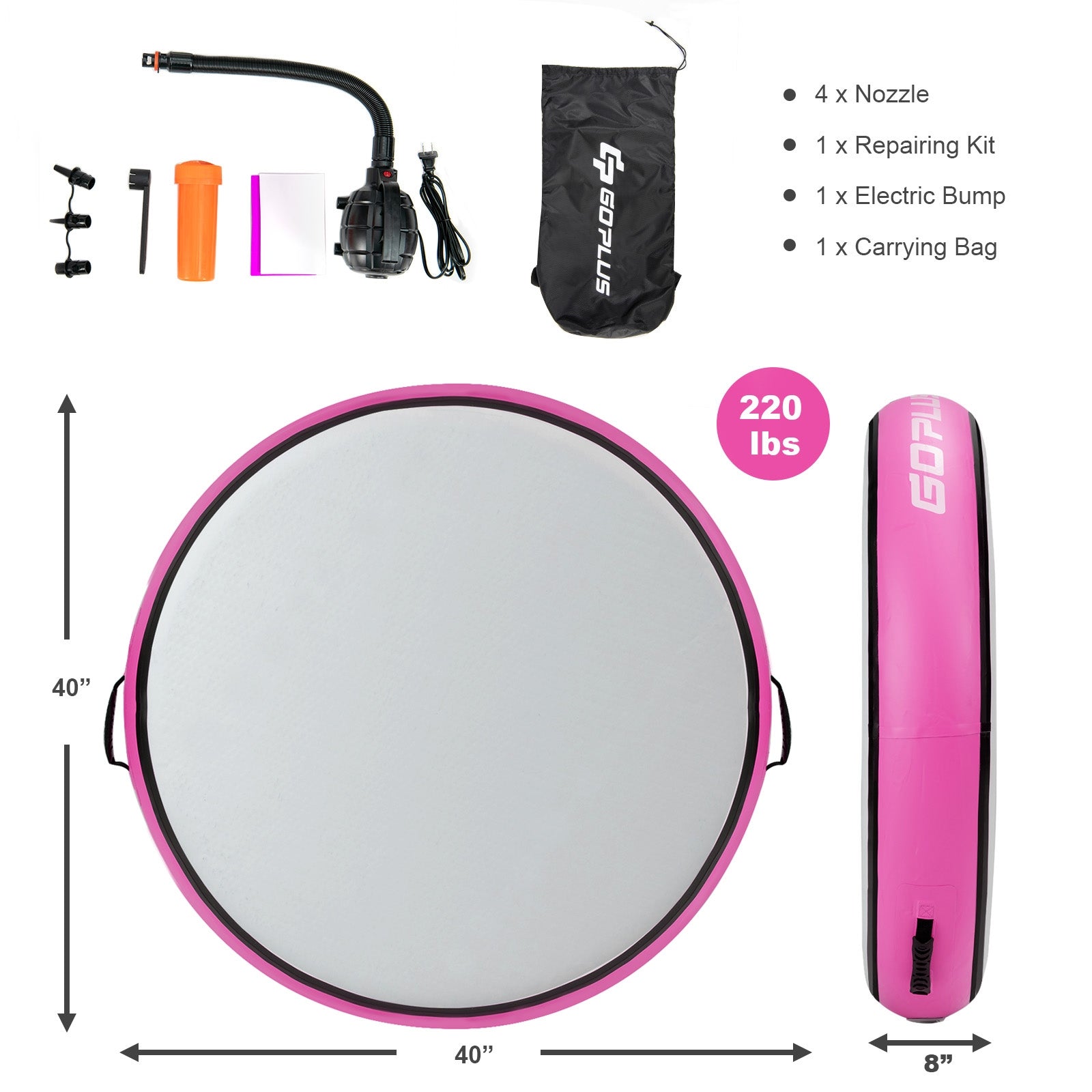 40 Inch Inflatable Round Gymnastic Mat with Electric Pump-Pink