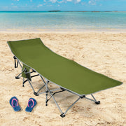 Folding Camping Cot with Side Storage Pocket Detachable Headrest-Green