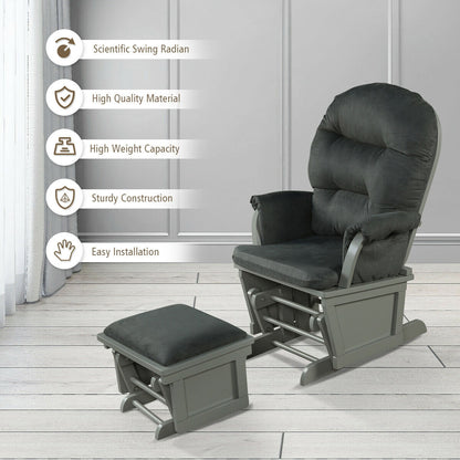 Wood Baby Glider and Ottoman Cushion Set with Padded Armrests for Nursing