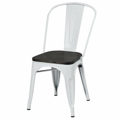 4 Pieces Tolix Style Metal Dining Side Chair Stackable Wood Seat-White
