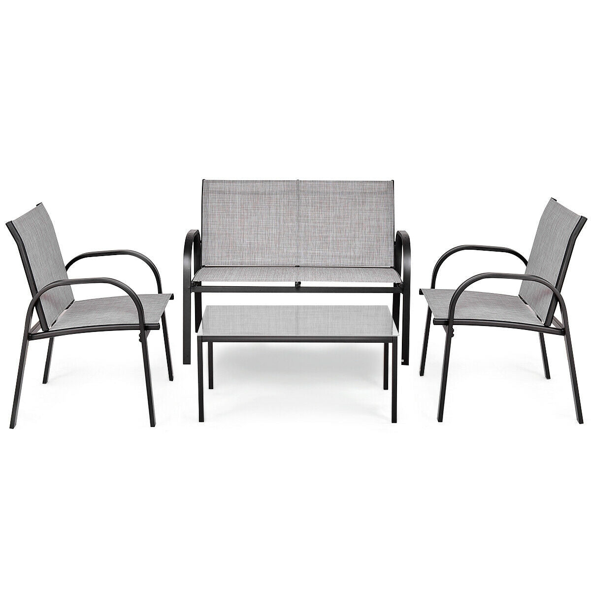 4 Pieces Patio Furniture Set with Glass Top Coffee Table-Brown - Gray