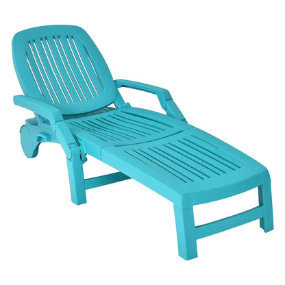 Adjustable Patio Sun Lounger with Weather Resistant Wheels-Black - Turquoise
