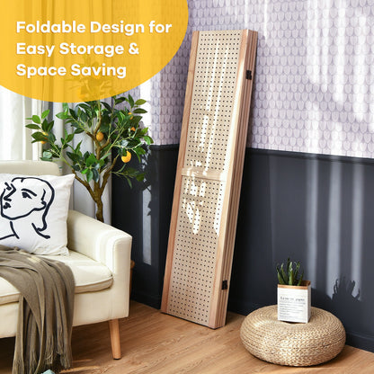 4-Panel Pegboard Display 5 Feet Tall Folding Privacy Screen for Craft Display Organized-Natural