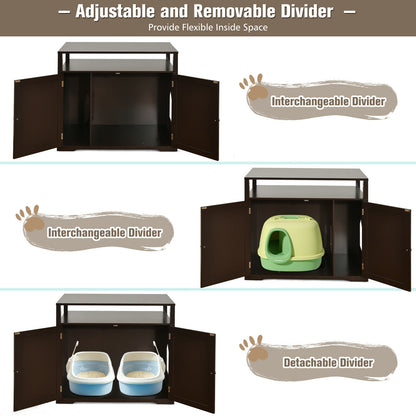 Wooden Cat Litter Box Enclosure Hidden Cat Washroom with Storage Layer