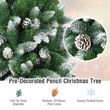 5/6/7.5 Feet Artificial Pencil Christmas Tree with Pine Cones-7 Feet