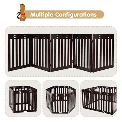 24 Inch Folding Wooden Freestanding Dog Gate with 360¬∞ Flexible Hinge for Pet-Dark Brown