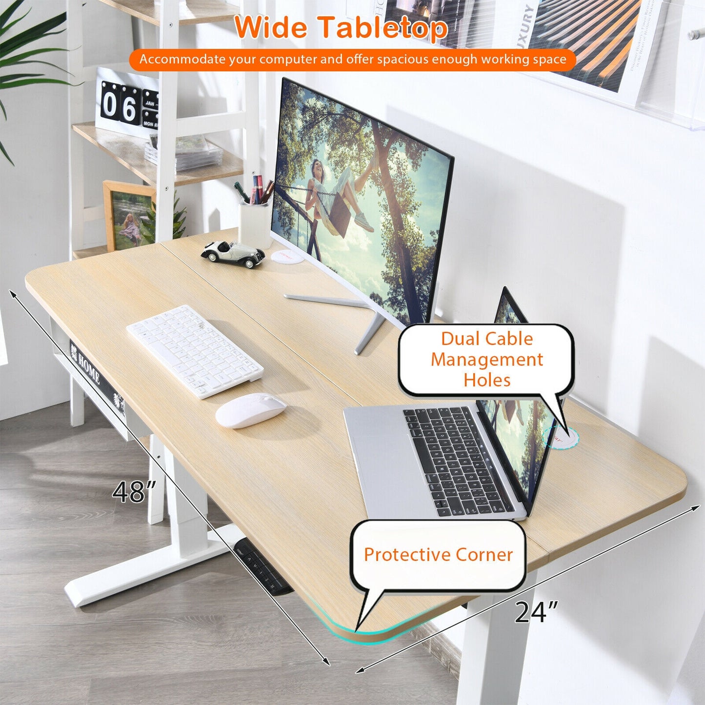 48-Inch Electric Standing Adjustable Desk with Control Panel and USB Port-Natural