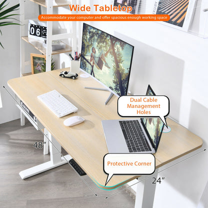48-Inch Electric Standing Adjustable Desk with Control Panel and USB Port-Natural