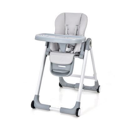 Baby Folding Convertible High Chair with Wheels and Adjustable Height-Gray