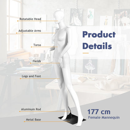 5.8 ft Plastic Female Mannequin Adjustable Detachable Manikin with Metal Stand