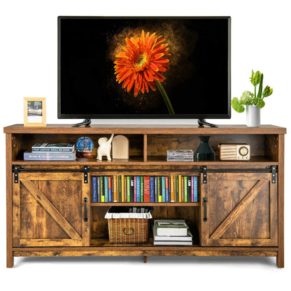 59 Inch Sliding Barn Door TV Stand with Adjustable Shelves for TVs up to 65 Inch