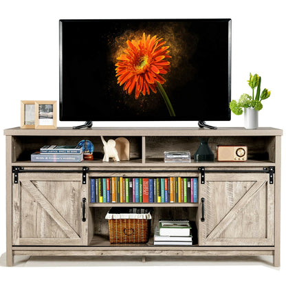 59 Inch Sliding Barn Door TV Stand with Adjustable Shelves for TVs up to 65 Inch