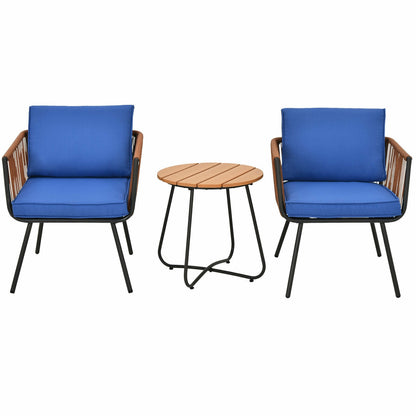 3 Pieces Patio Bistro Furniture Set with Armrest and Soft Cushions