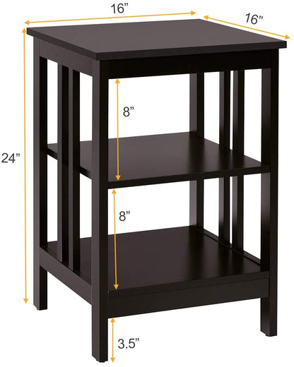 2 Pieces 3-Tier Nightstand with Reinforced Bars and Stable Structure-Dark Brown